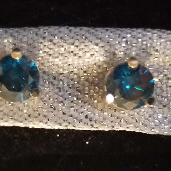 Rare Genuine Natural Blue Diamond Earrings in Gold - Picture 2 of 3